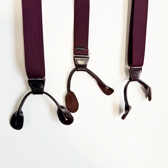Classic Burgundy Braces with Elastic Straps, Leather Button Straps - Picture 5 of 11
